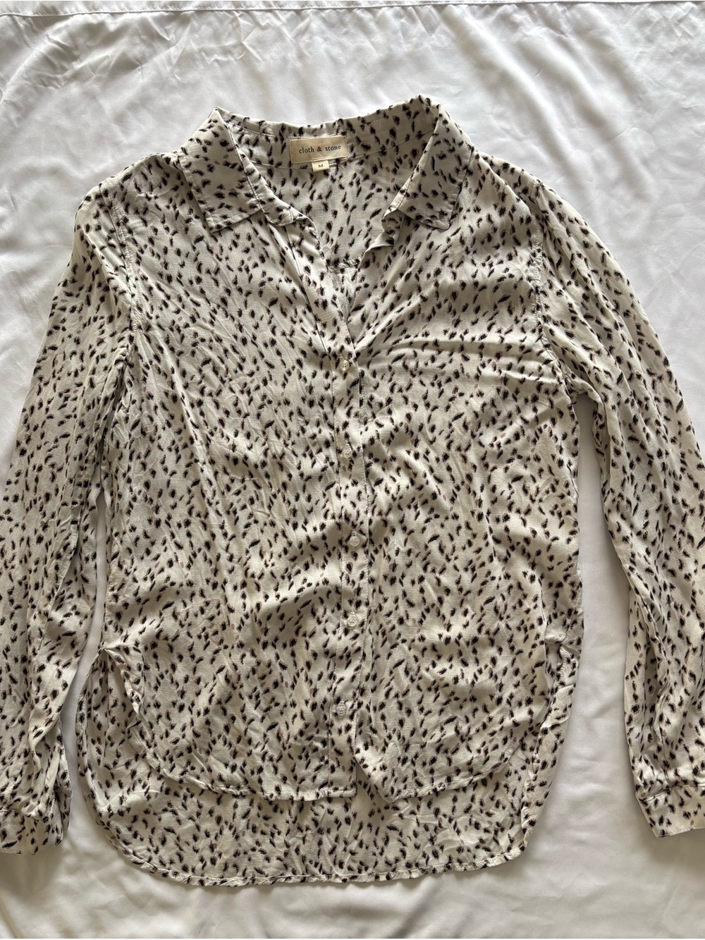 cloth & stone Cream Button-Down Shirt with Black Speckle Print